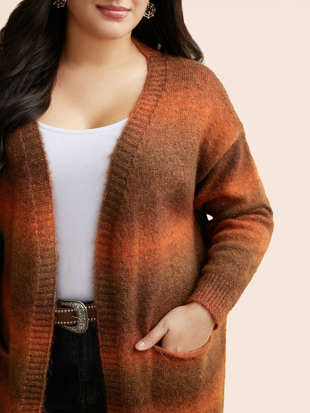 Gradient Dye Design Pockets Cardigan