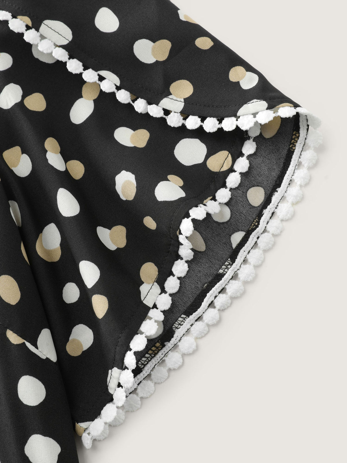 Irregular Polka Dots Print Lace Trim Blouse