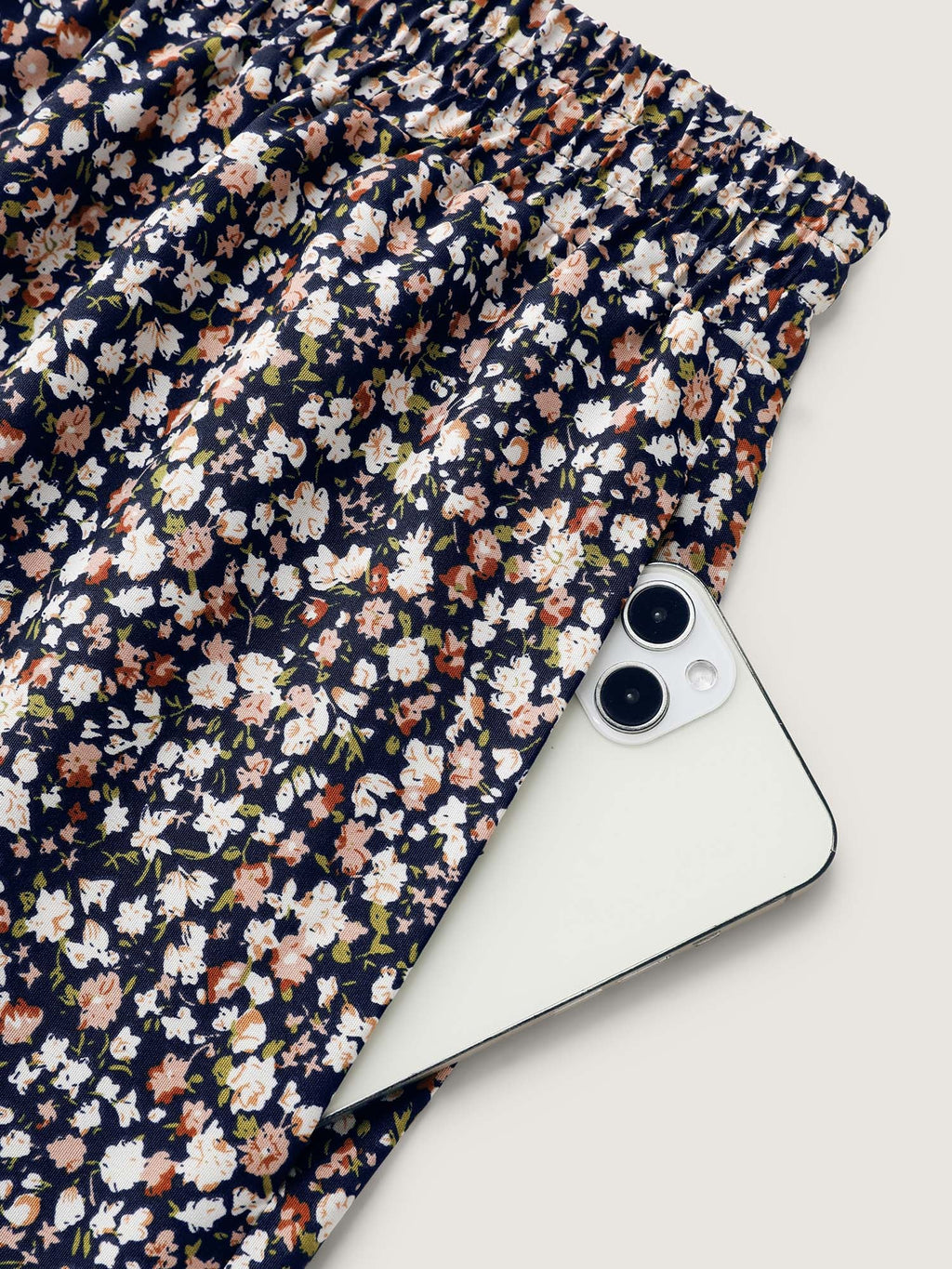 Micro Floral Print Wide Waistband Pants