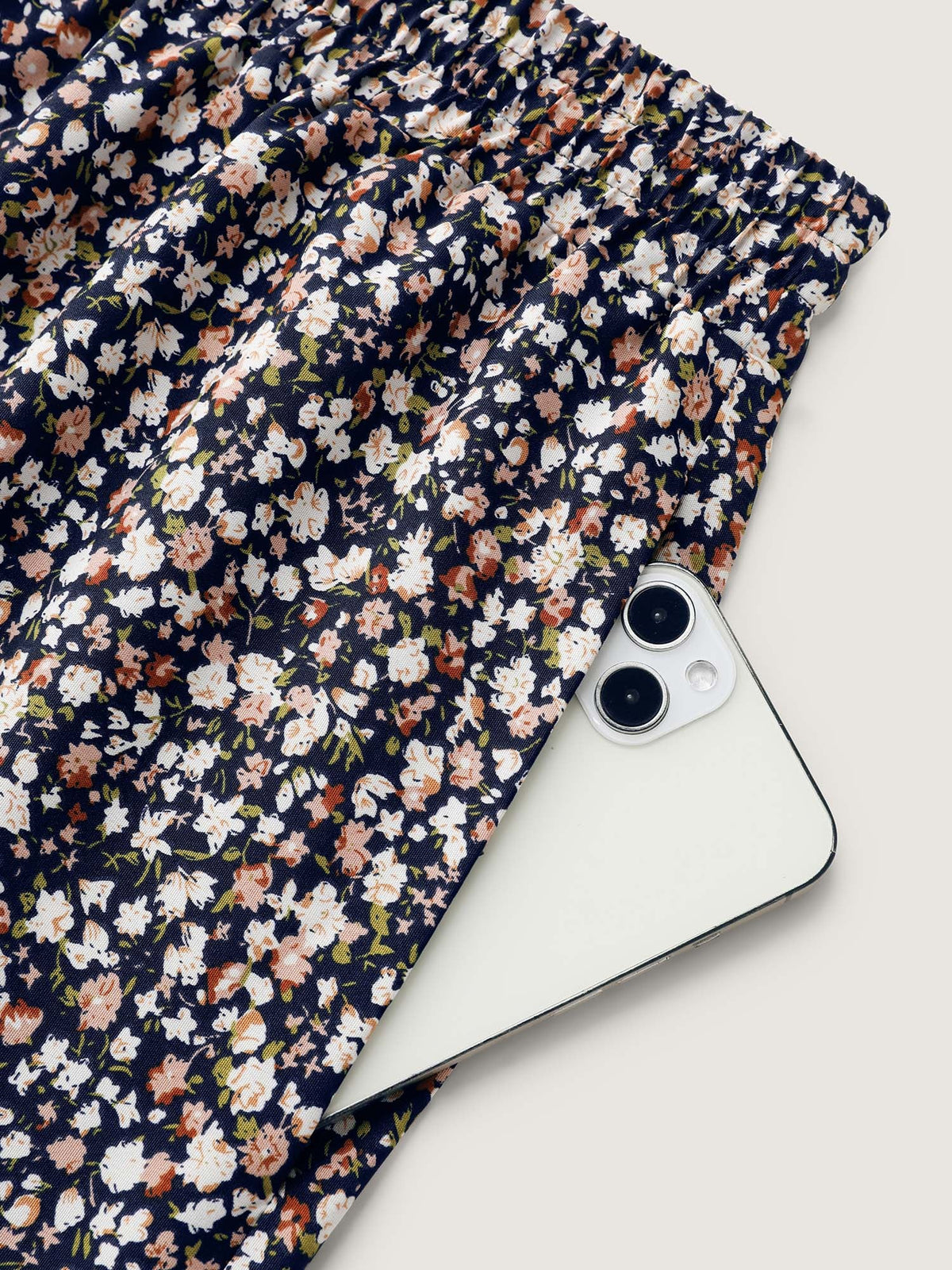 Micro Floral Print Wide Waistband Pants