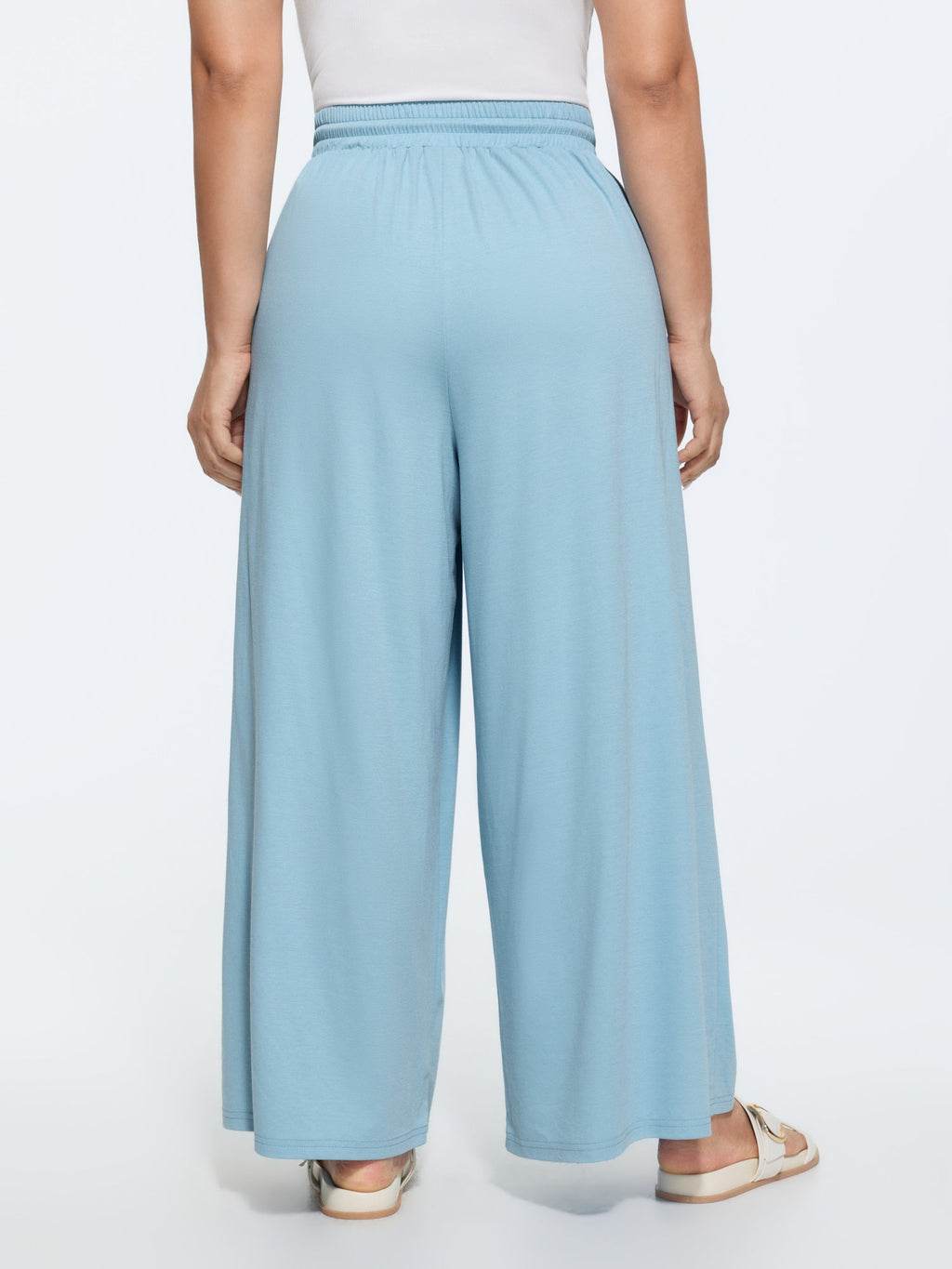Plain Drawstring Waist Wide Leg Pants