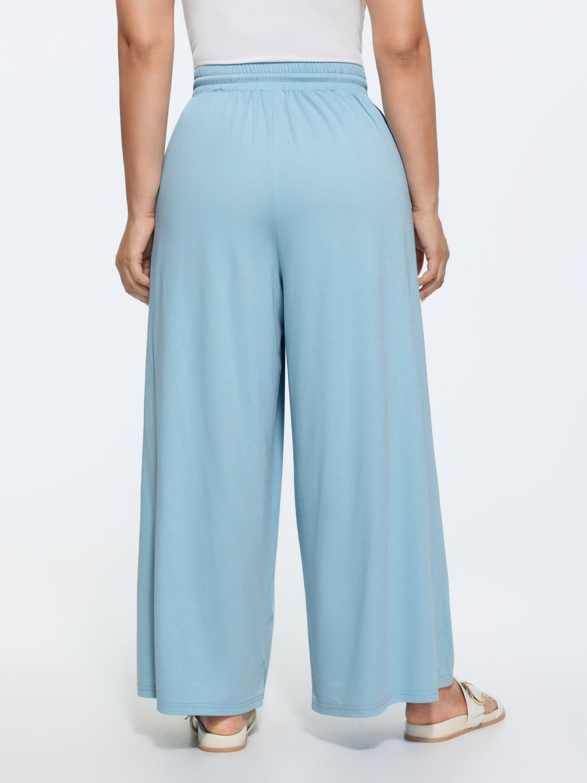 Plain Drawstring Waist Wide Leg Pants