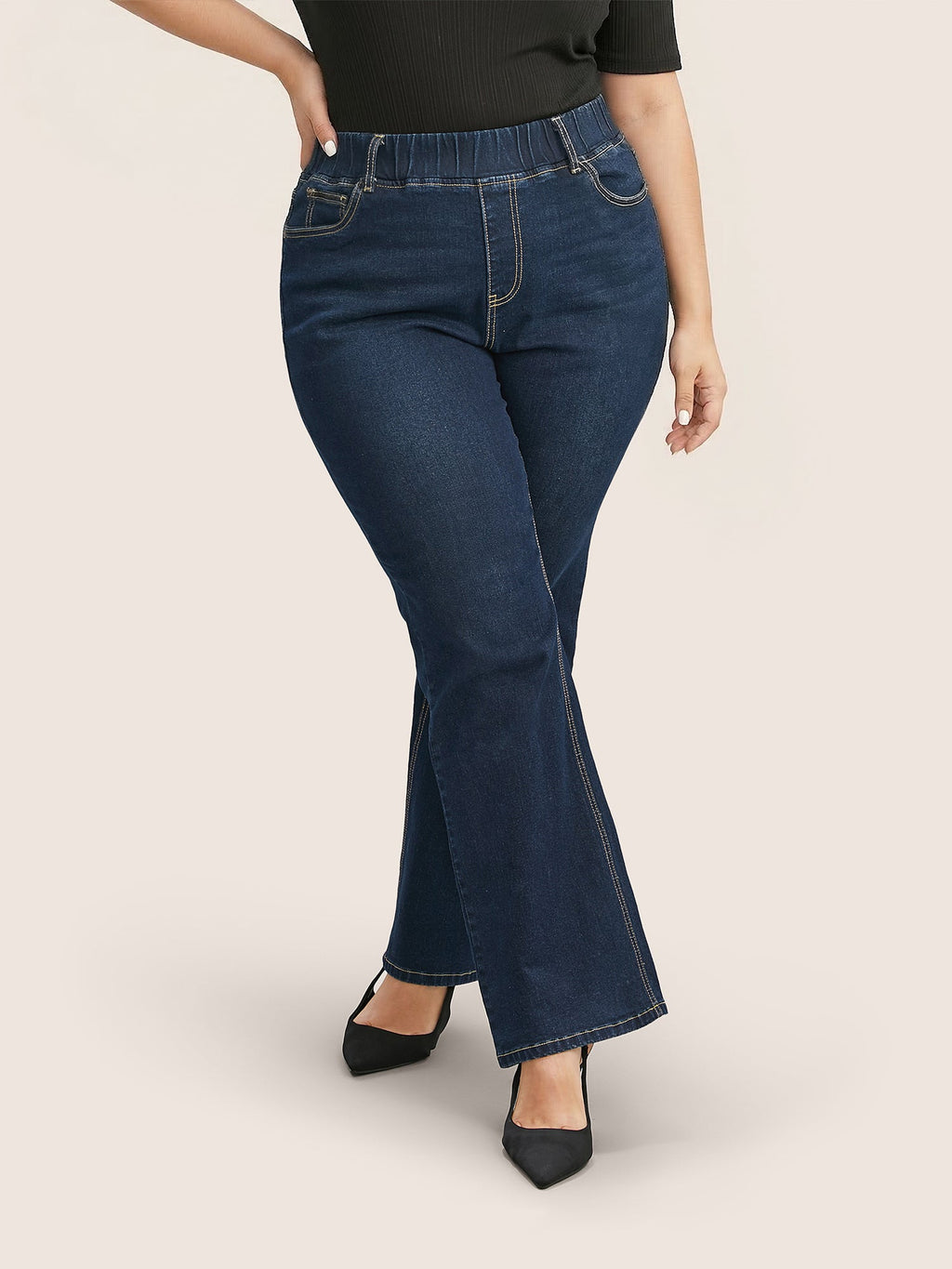 Elastic Waist Stretchy Bootcut Flared Jeans
