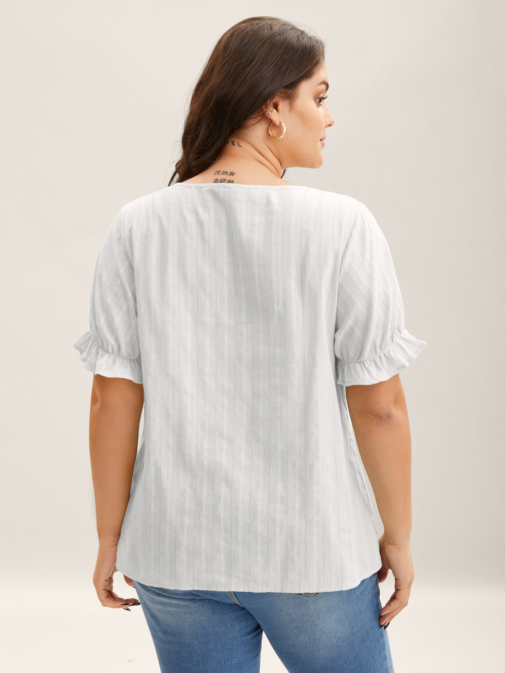 Cotton Square Neck Ruffled Sleeve Blouse