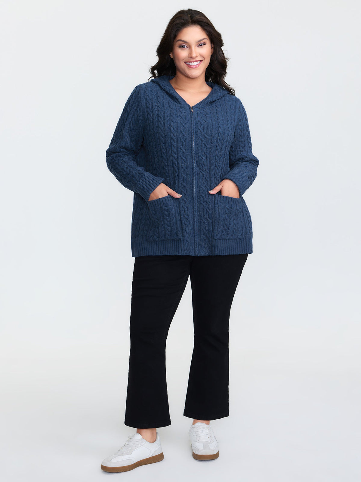 Cableknit Zipper Hooded Knit Cardigan