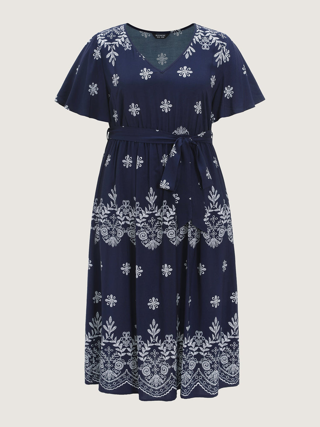 Boho Floral Print Belted Midi Dress