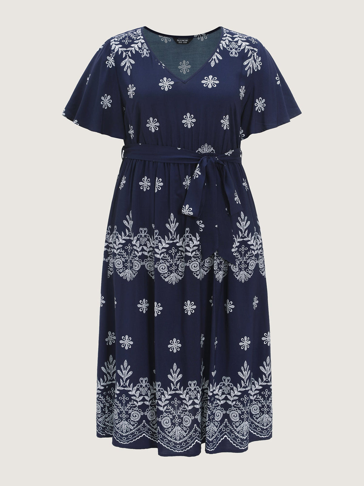 Boho Floral Print Belted Midi Dress