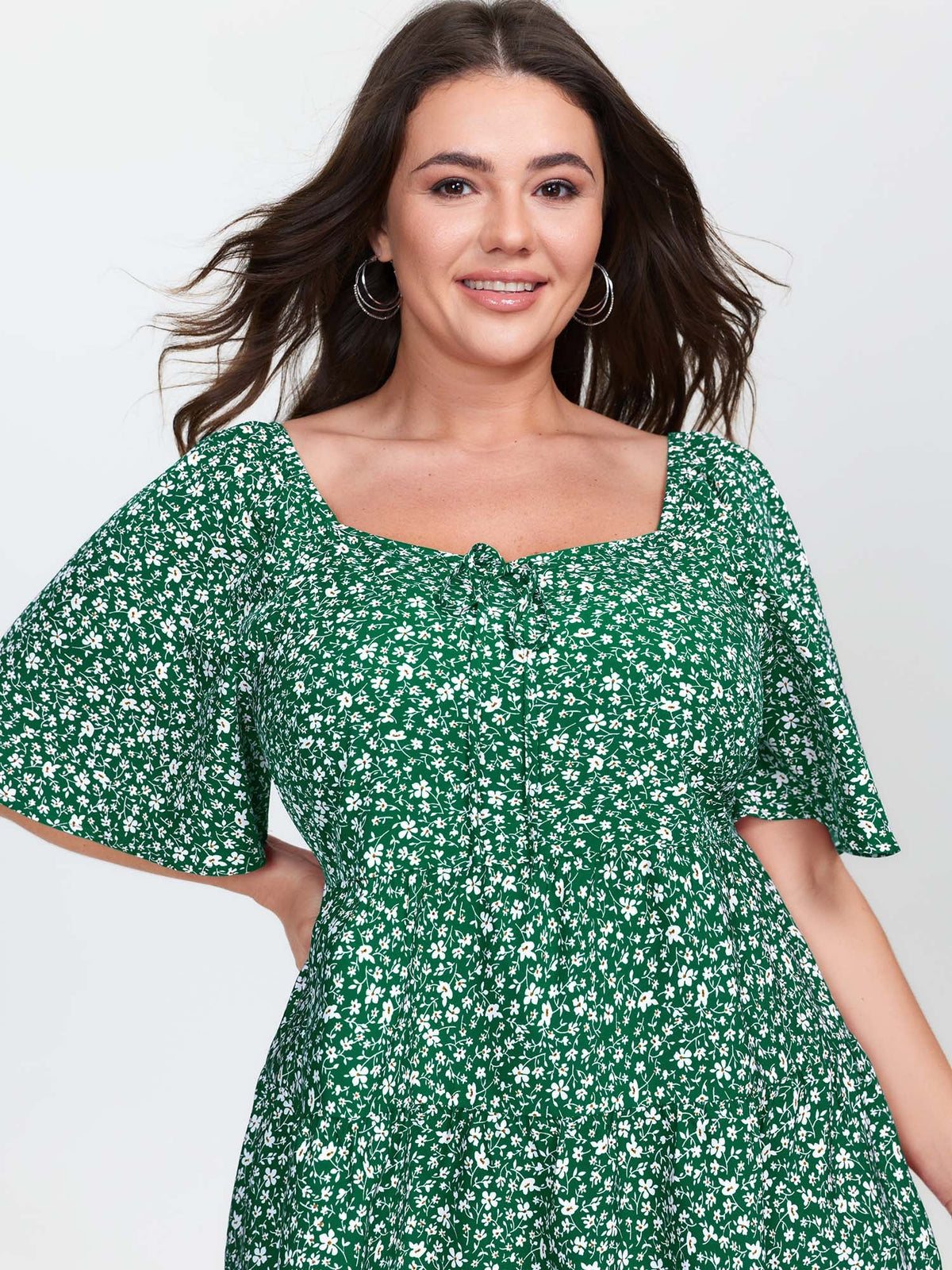 Micro Floral Print Sweetheart Neck Blouse