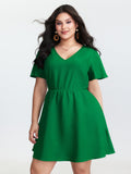 V-Neck Plain Built-in Bottoms Mini Dress