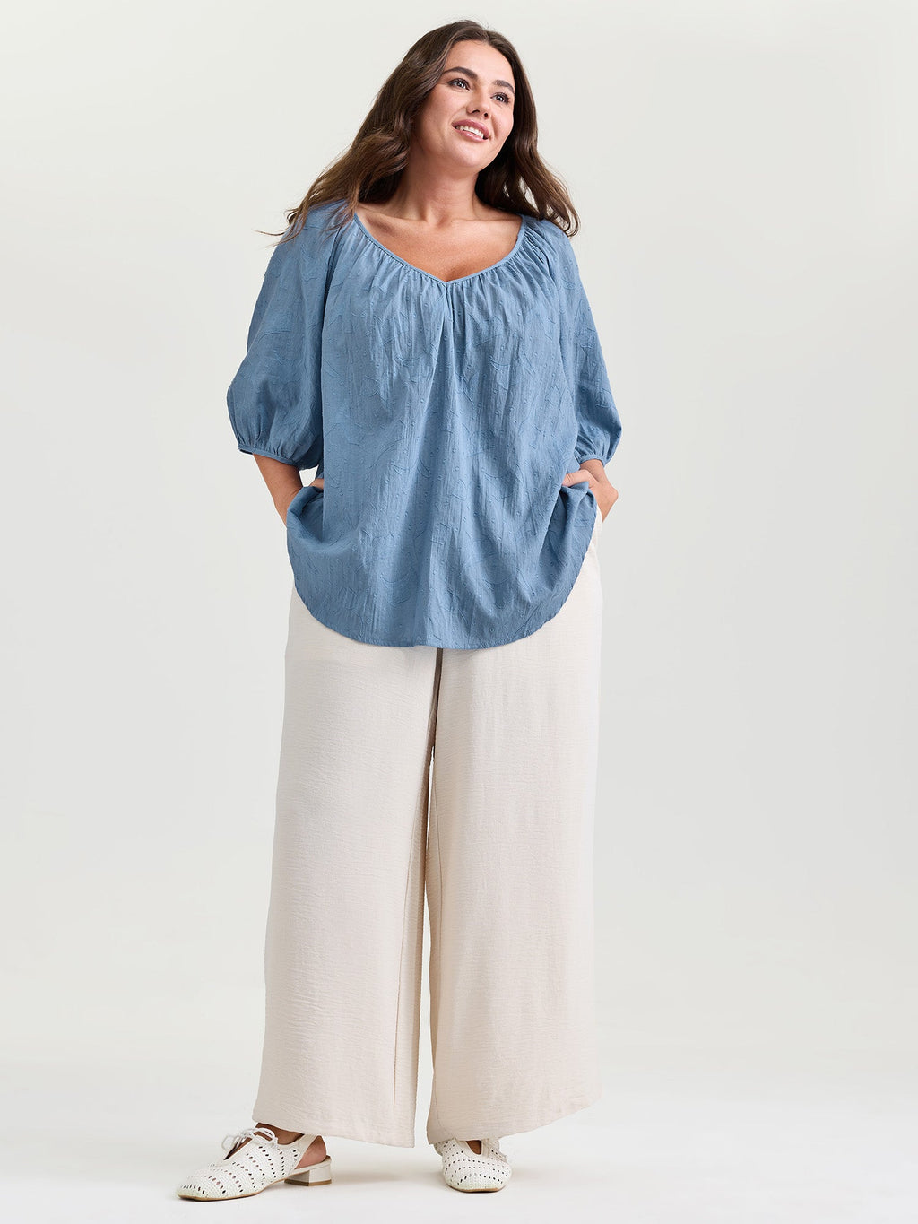 Pure Cotton Jacquard Pleated Blouse