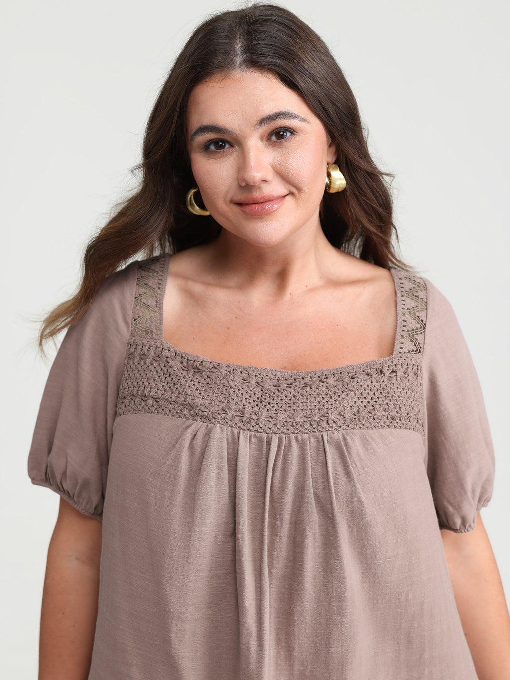 Square Neck Ruched Open Back-Tie Blouse