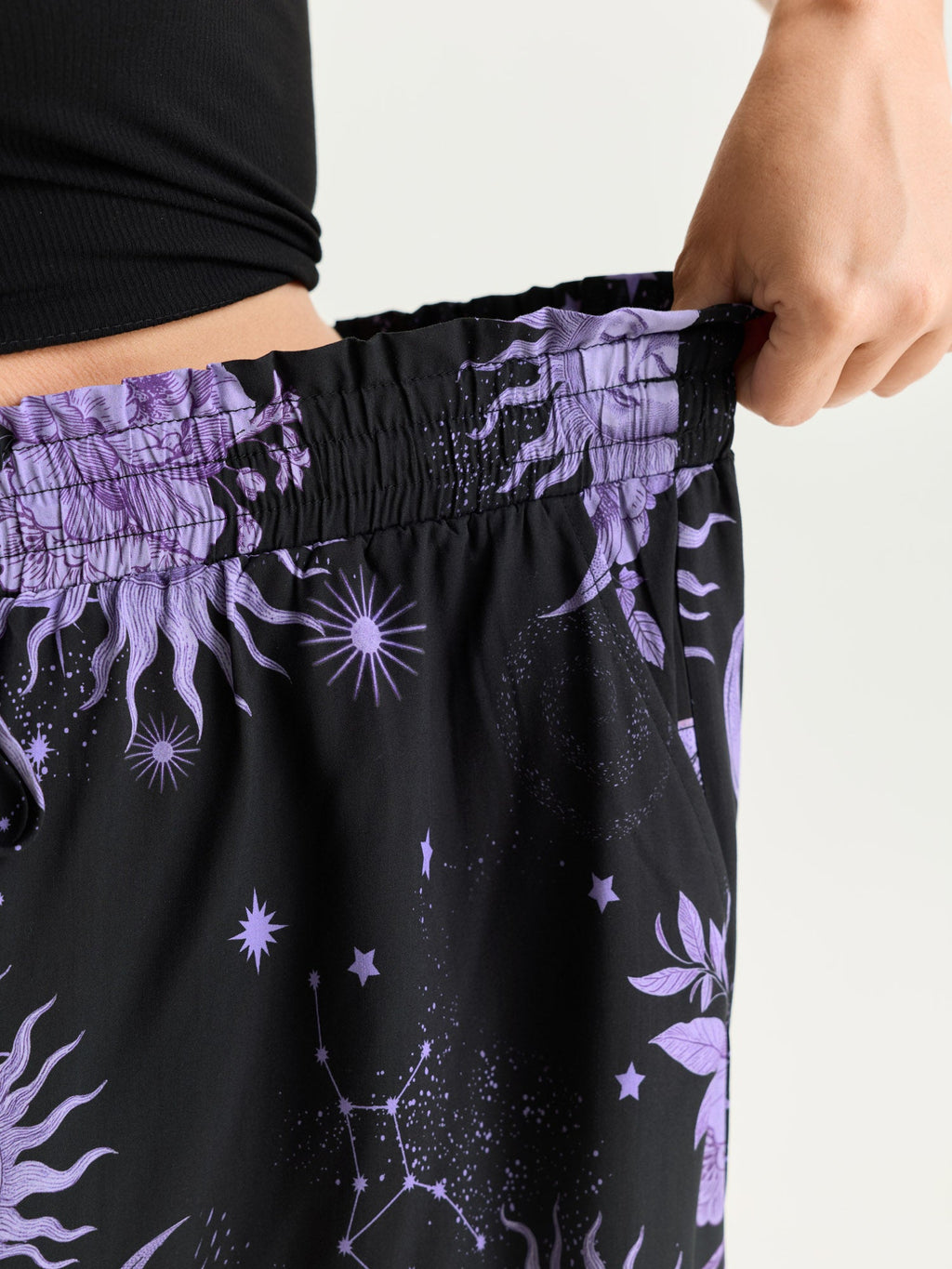 Star Moon Print Wide Waistband Pants