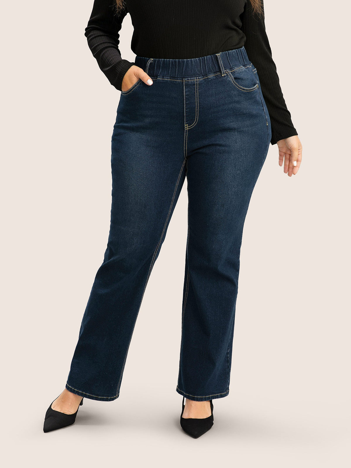 Elastic Waist Stretchy Bootcut Flared Jeans