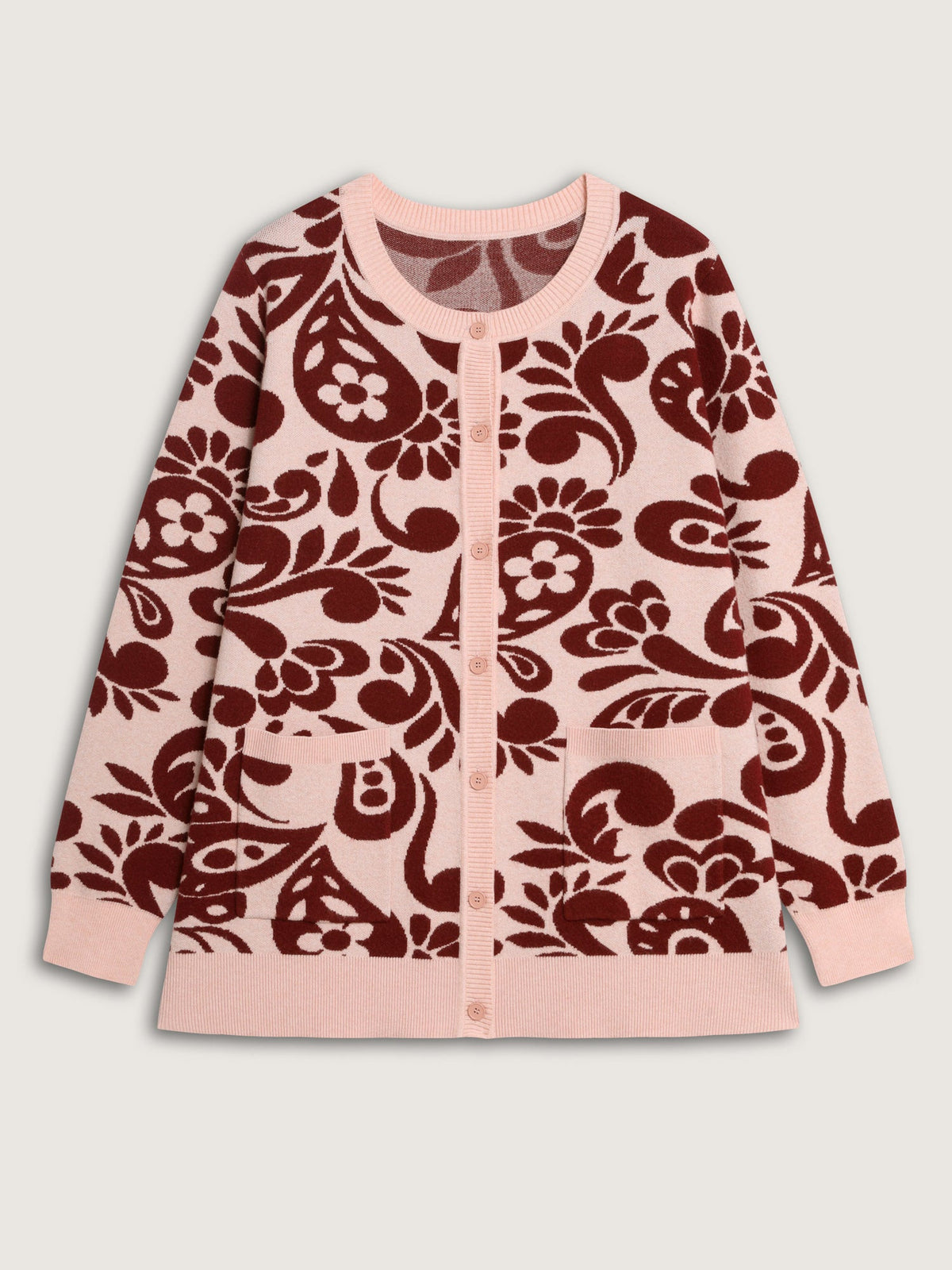 Jacquard Floral Print Button Knit Cardigan