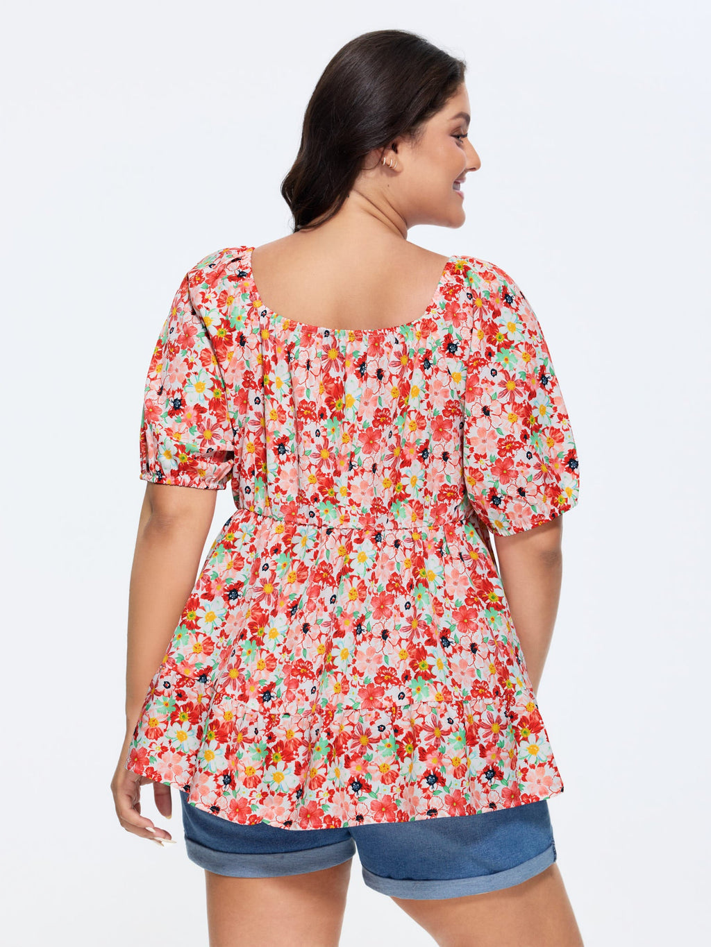 Floral Square Neck Fit and Flare Blouse