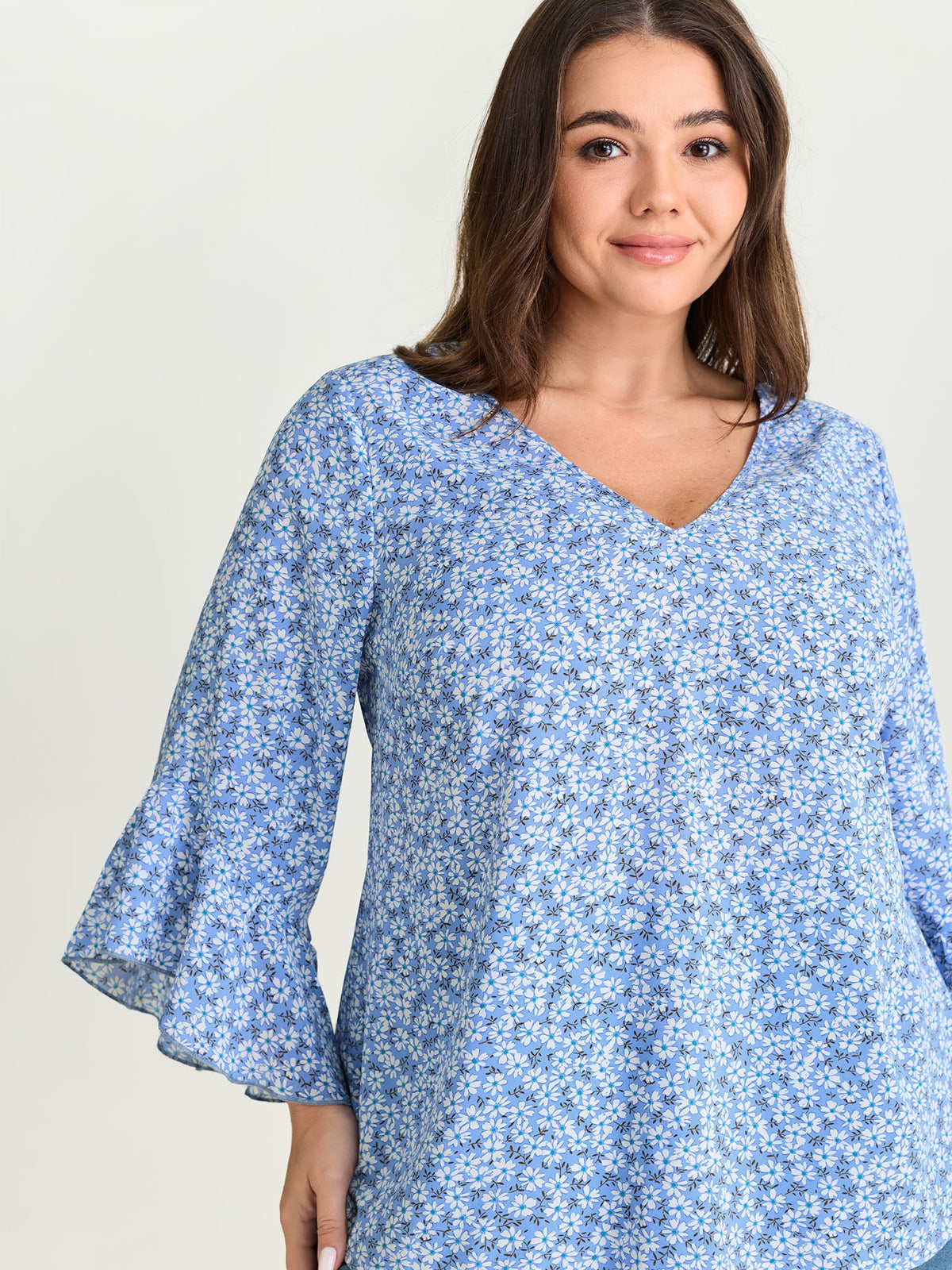 Floral Print Flared Ruffled Sleeve Blouse