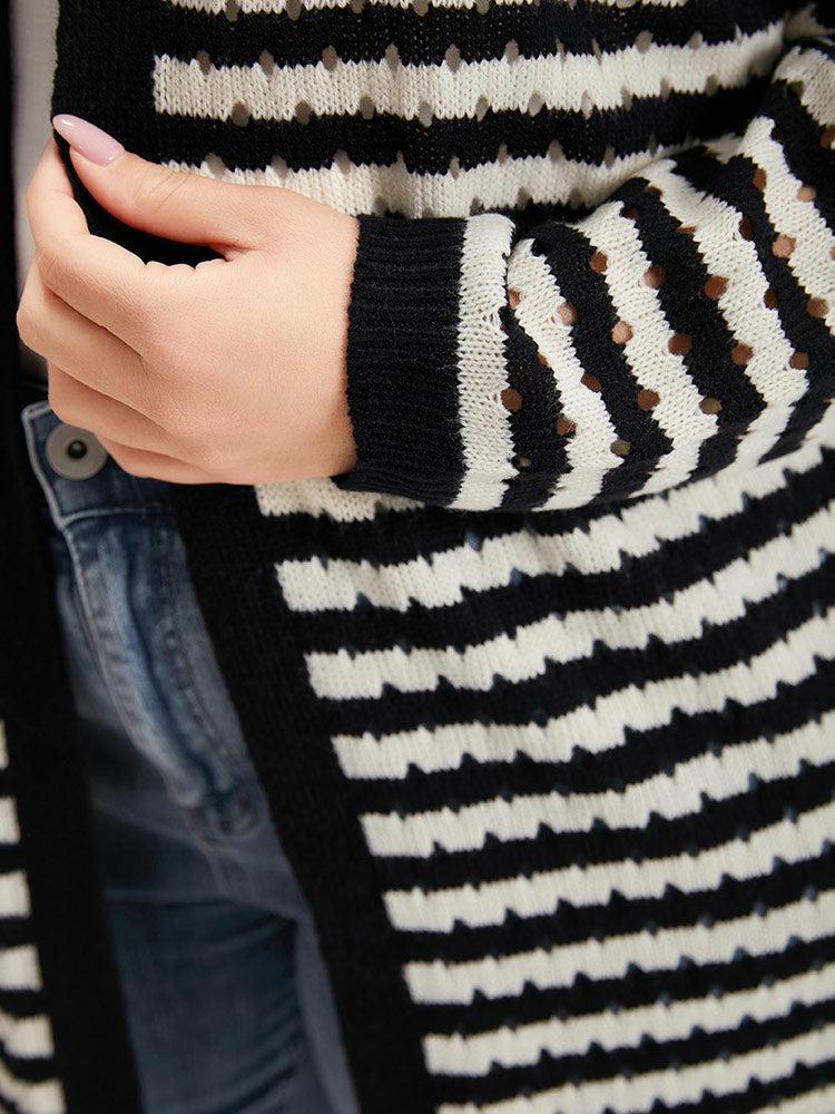 Striped Geo Eyelet Drop Shoulder Cardigan