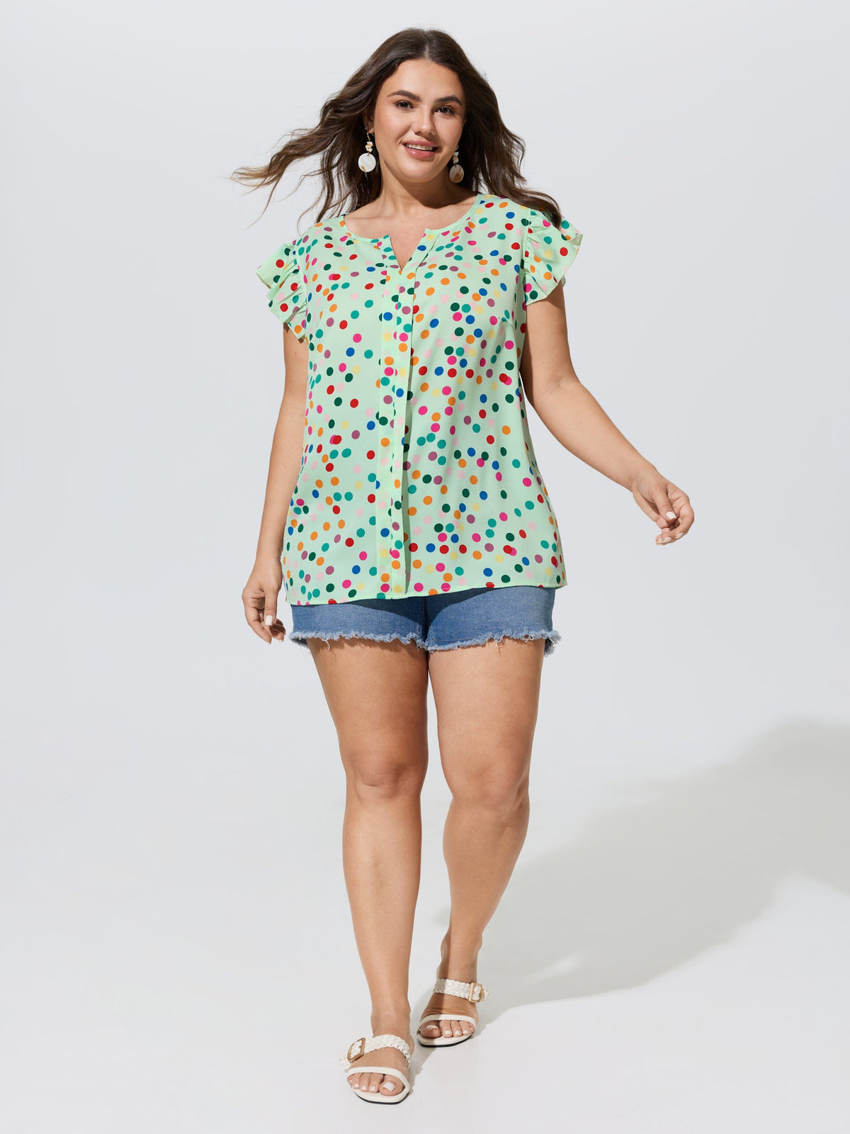 Polka Dot Flutter Sleeve Blouse