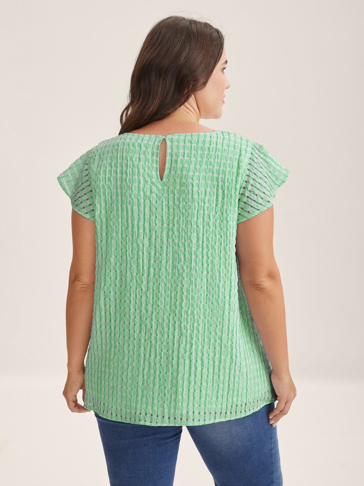 Textured Sheer Lined Flutter Sleeve Blouse