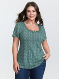 Floral Print Lace Neckline T-Shirt
