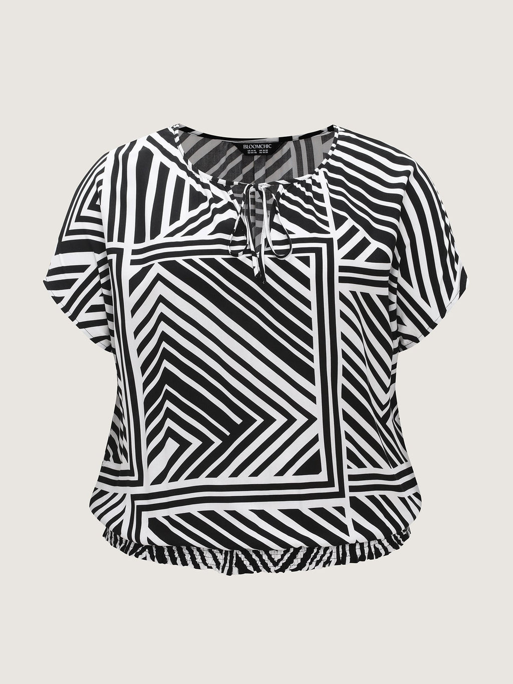 Geometric Print Neck-Tie Blouse
