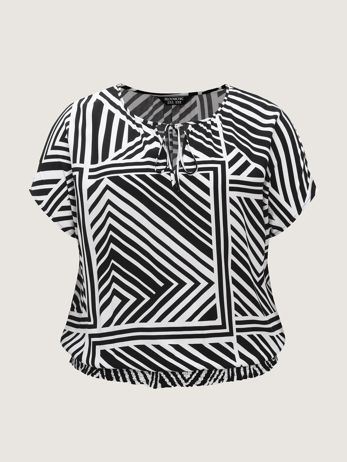 Geometric Print Neck-Tie Blouse