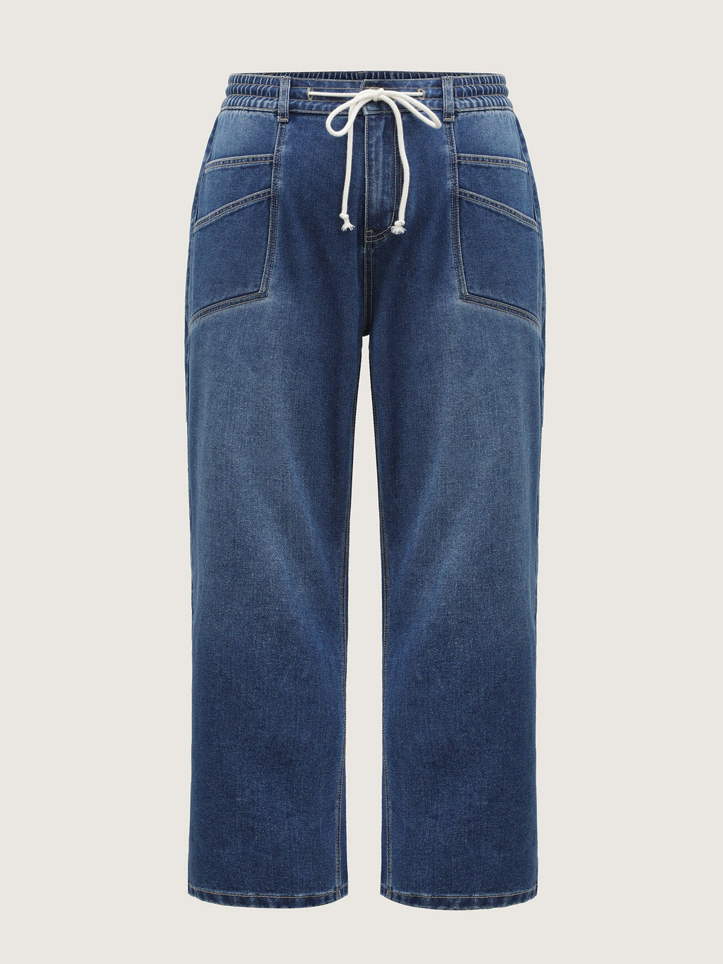 Layered Pockets Elastic Waistband Straight-Leg Jeans