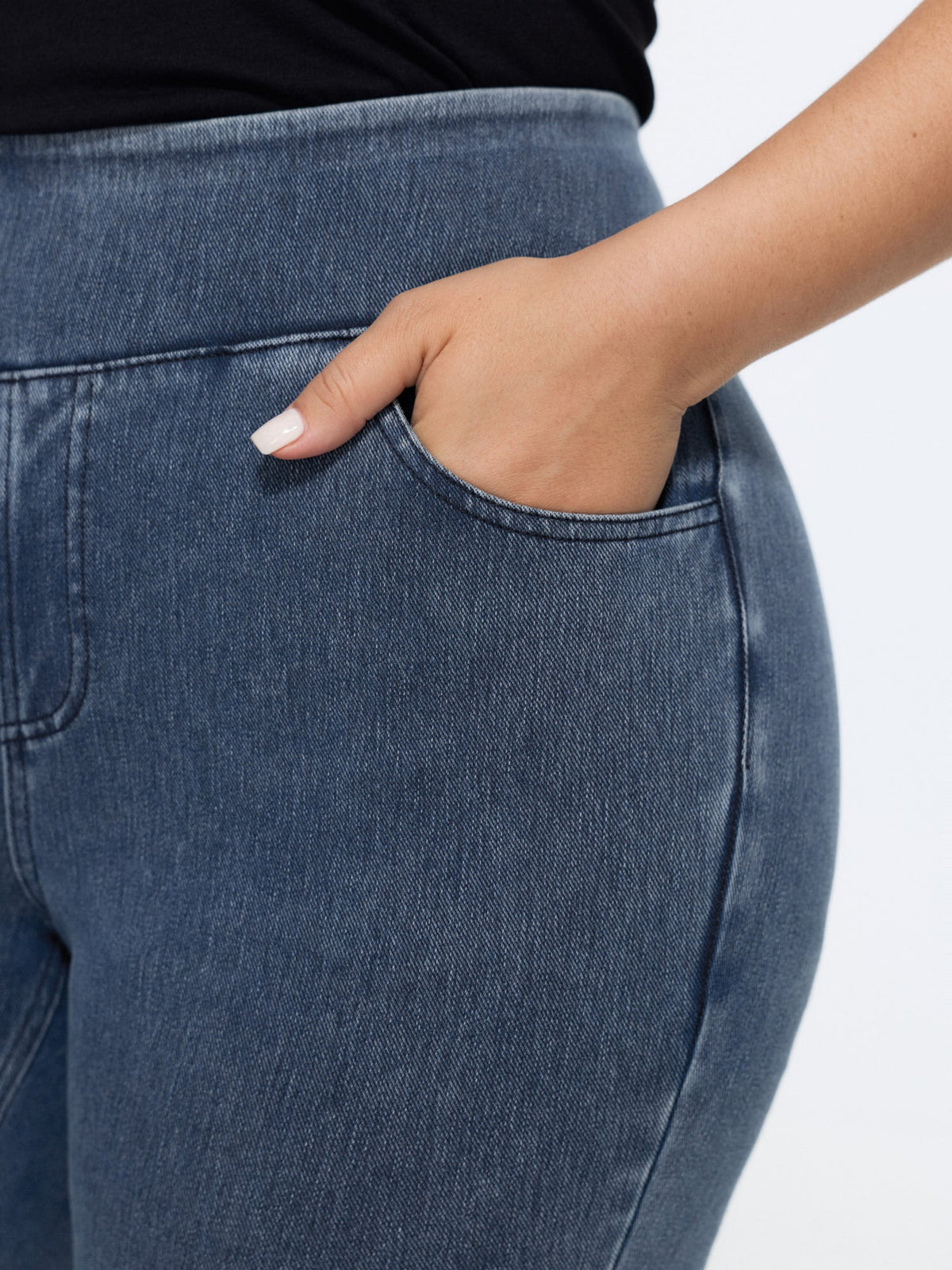 Stretchy Wide Waistband Pull-On Knit Jeans