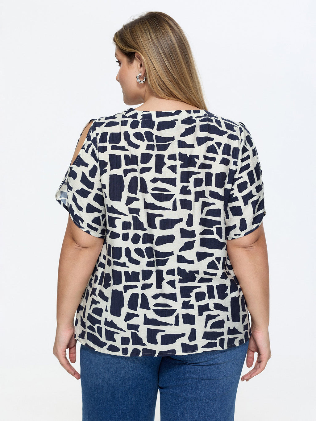 Geometric Print Petal Sleeve Blouse