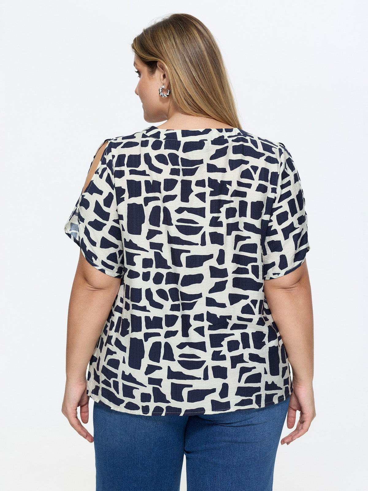 Geometric Print Petal Sleeve Blouse