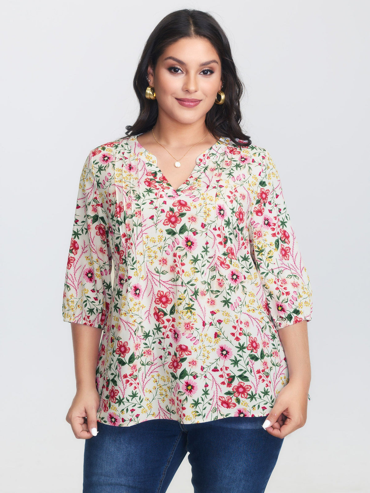 Floral Print Notched Collar Shirt