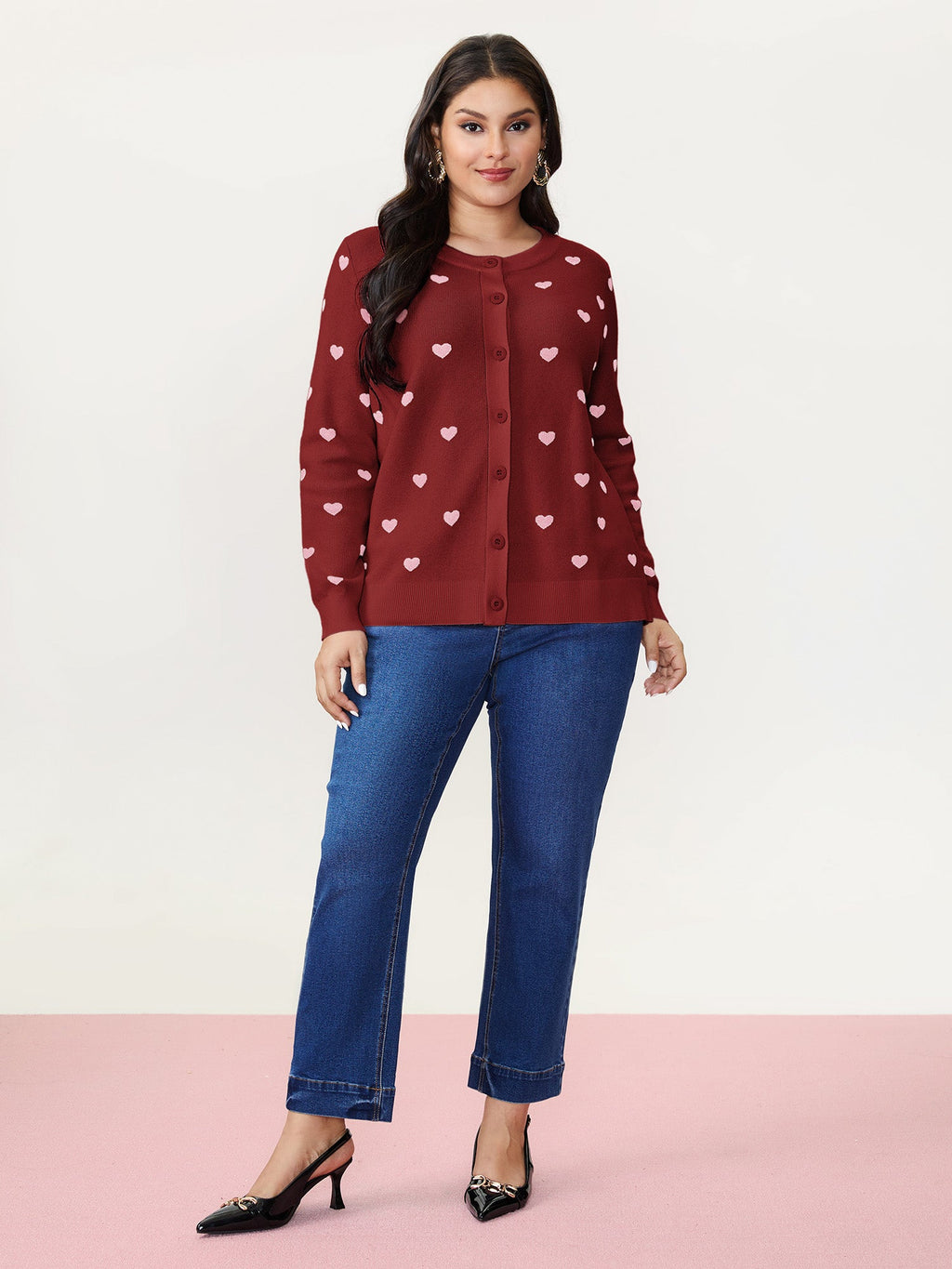 Love Pattern Jacquard Knit Cardigan