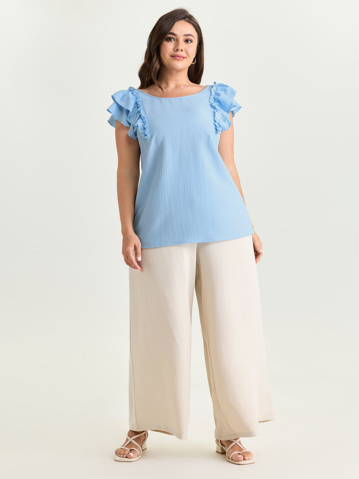Textured Layered Flutter Sleeve Bowknot Blouse
