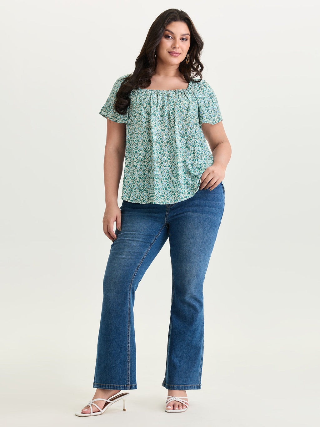 Floral Print Square Neckline Blouse