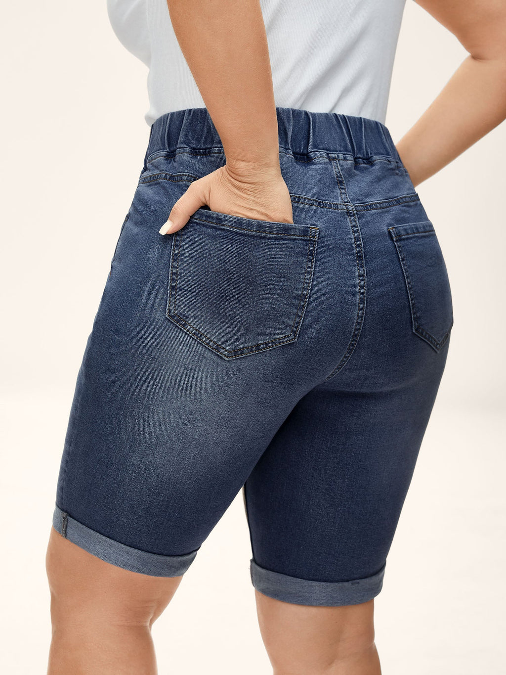 Pull-On Stretchy Skinny-Fit Denim Shorts
