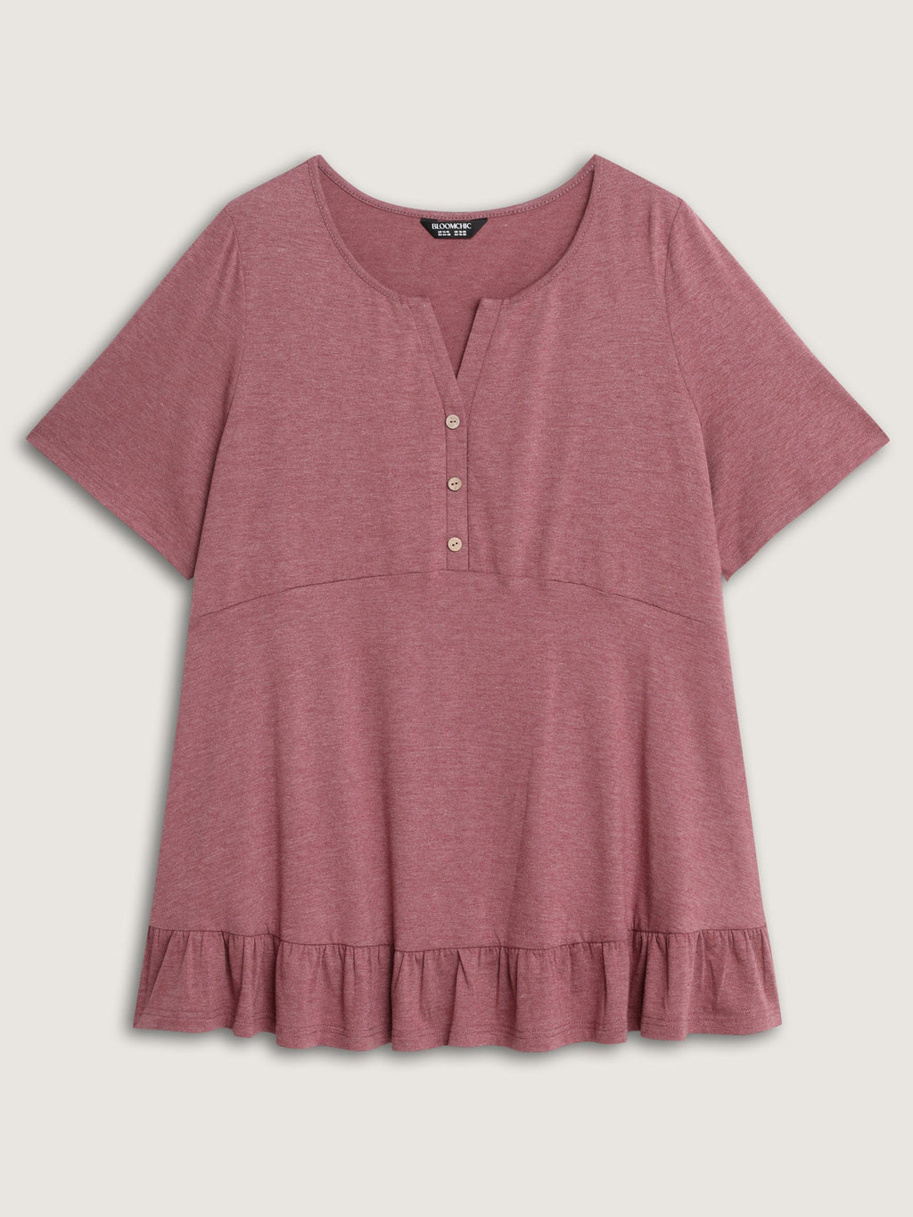 Supersoft Stretchy Ruffled Hemline Button T-Shirt