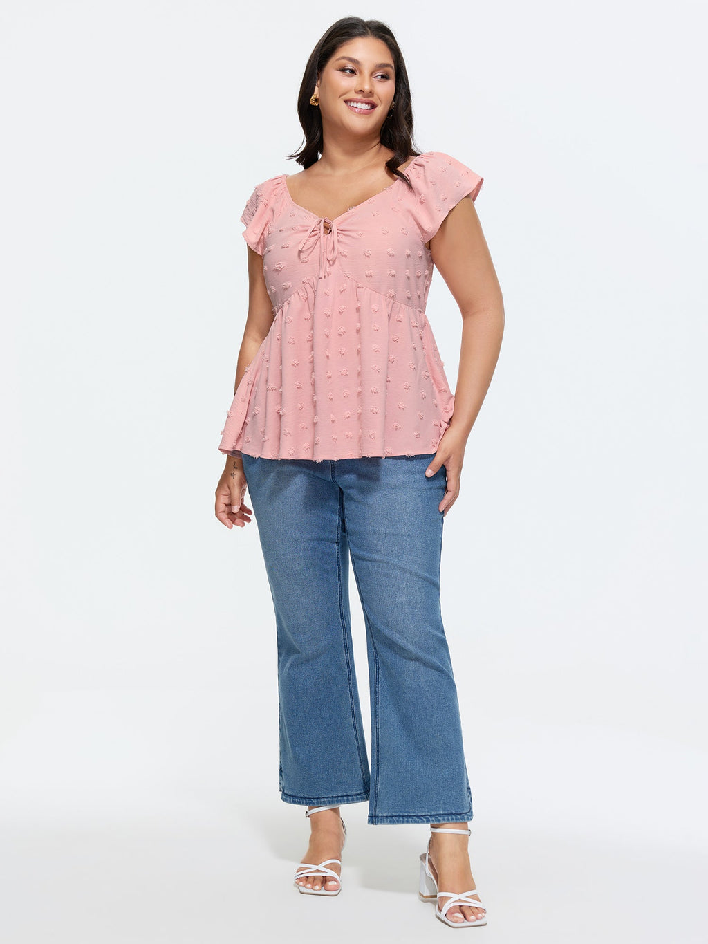 Ruffled Sleeve Adjustable Ruched Bodice Blouse