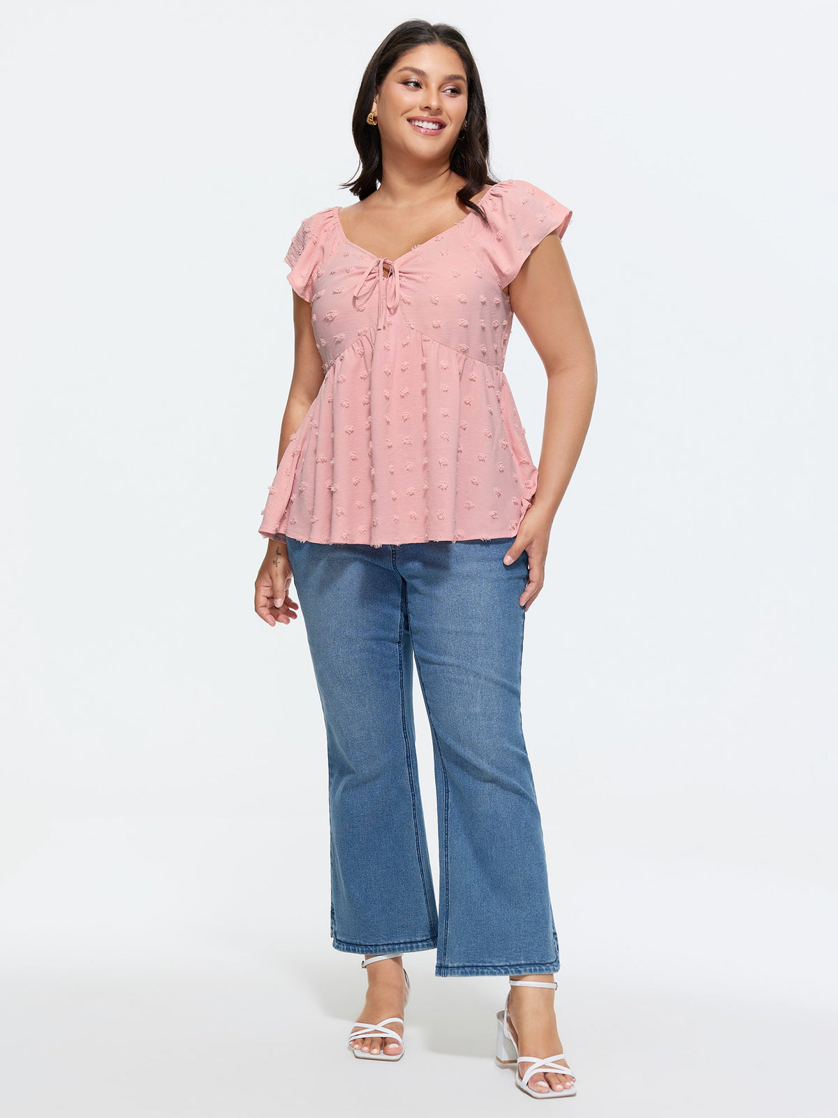 Ruffled Sleeve Adjustable Ruched Bodice Blouse