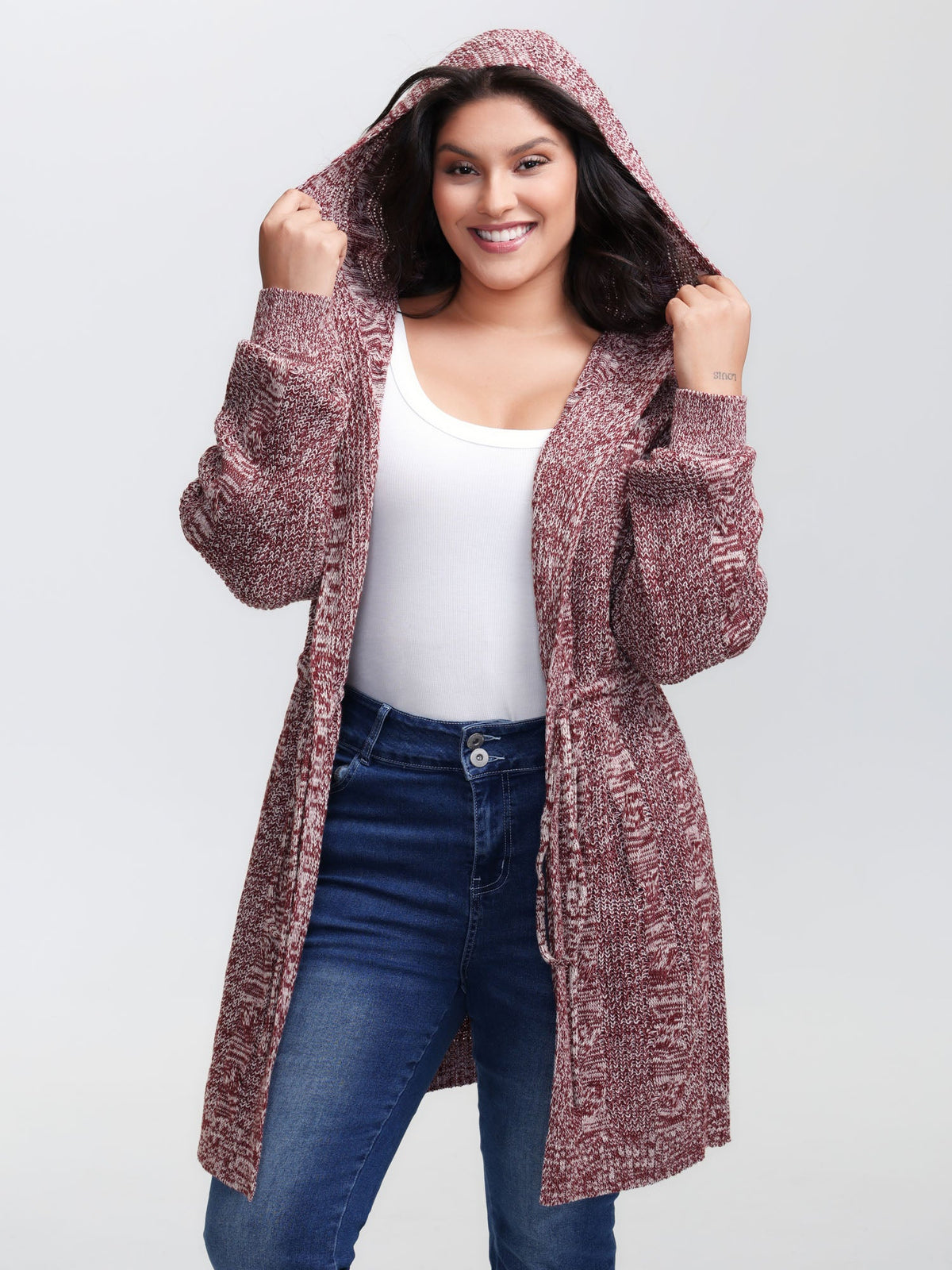 Cable Stitch Heather Hooded Knit Cardigan