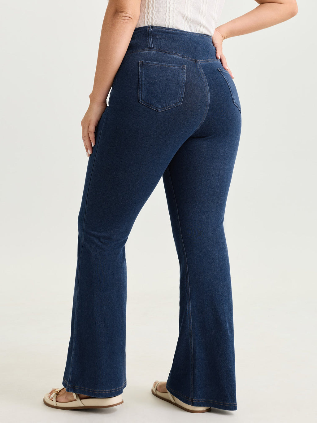 Pull-On Stretchy Wide Waistband Skinny-Fit Knit Jeans