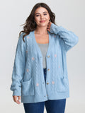 Braided Texture Floral Embroidery Knit Cardigan