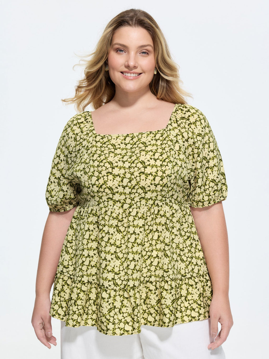 Floral Square Neck Fit and Flare Blouse