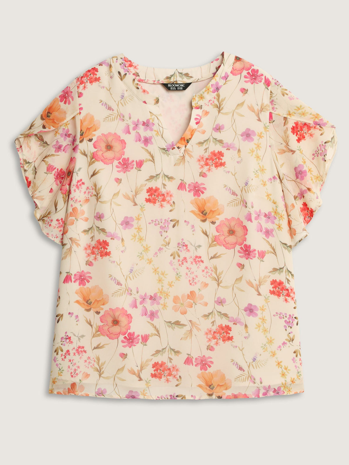 Sweet Floral Print Petal Sleeve Blouse
