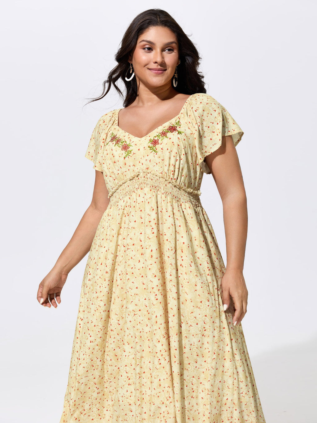 Sequin Floral Embroidered Sweetheart Neckline Maxi Dress