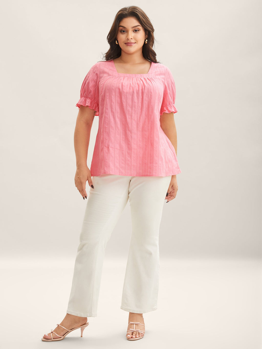 Cotton Square Neck Ruffled Sleeve Blouse