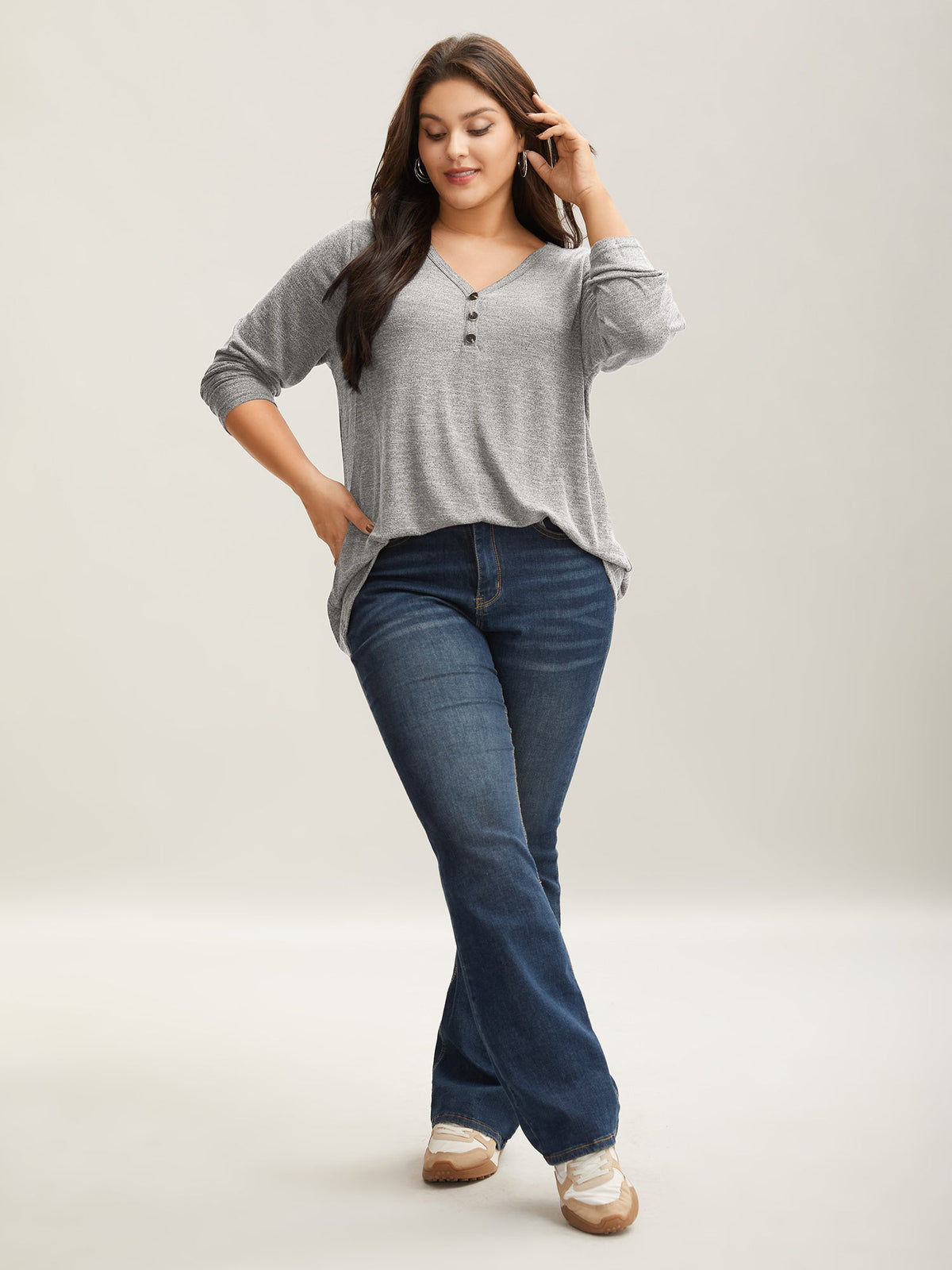 Heather Button Up Long Sleeve T-shirt