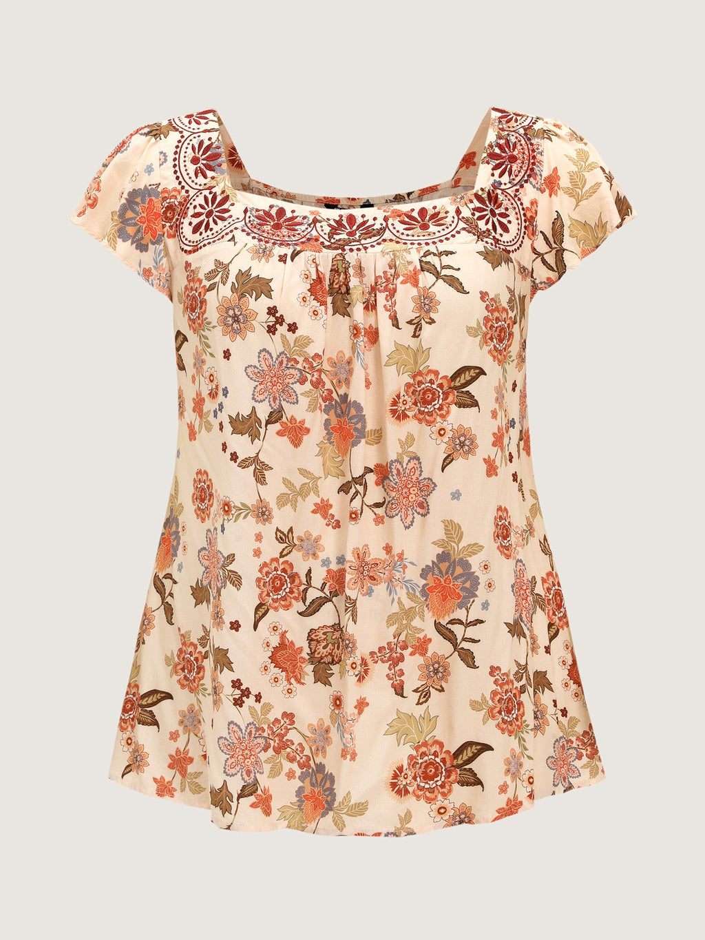 Floral Embroidered Square Neckline Flowy Blouse