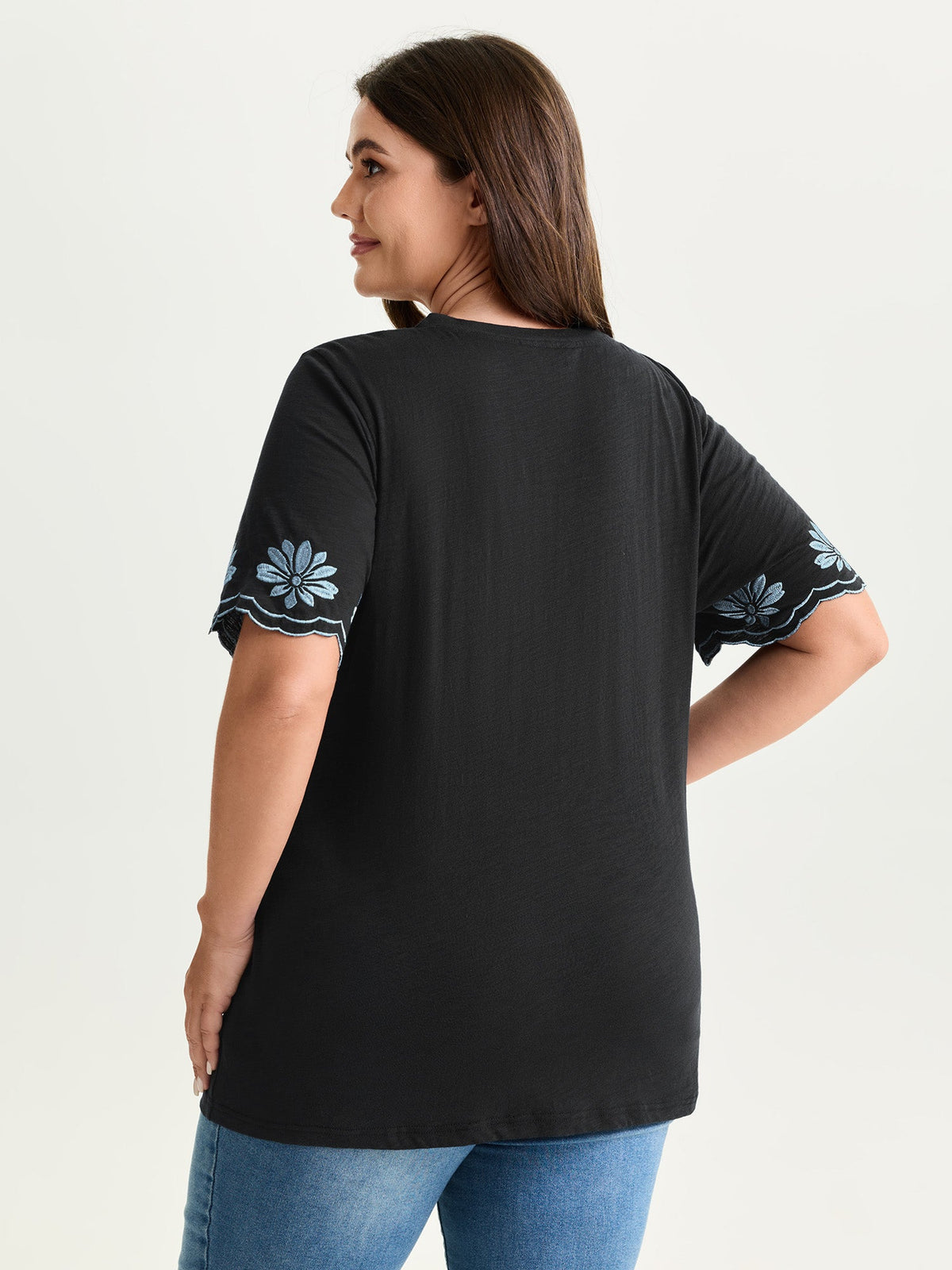 Cotton Stretchy V-Neck Floral Print T-Shirt