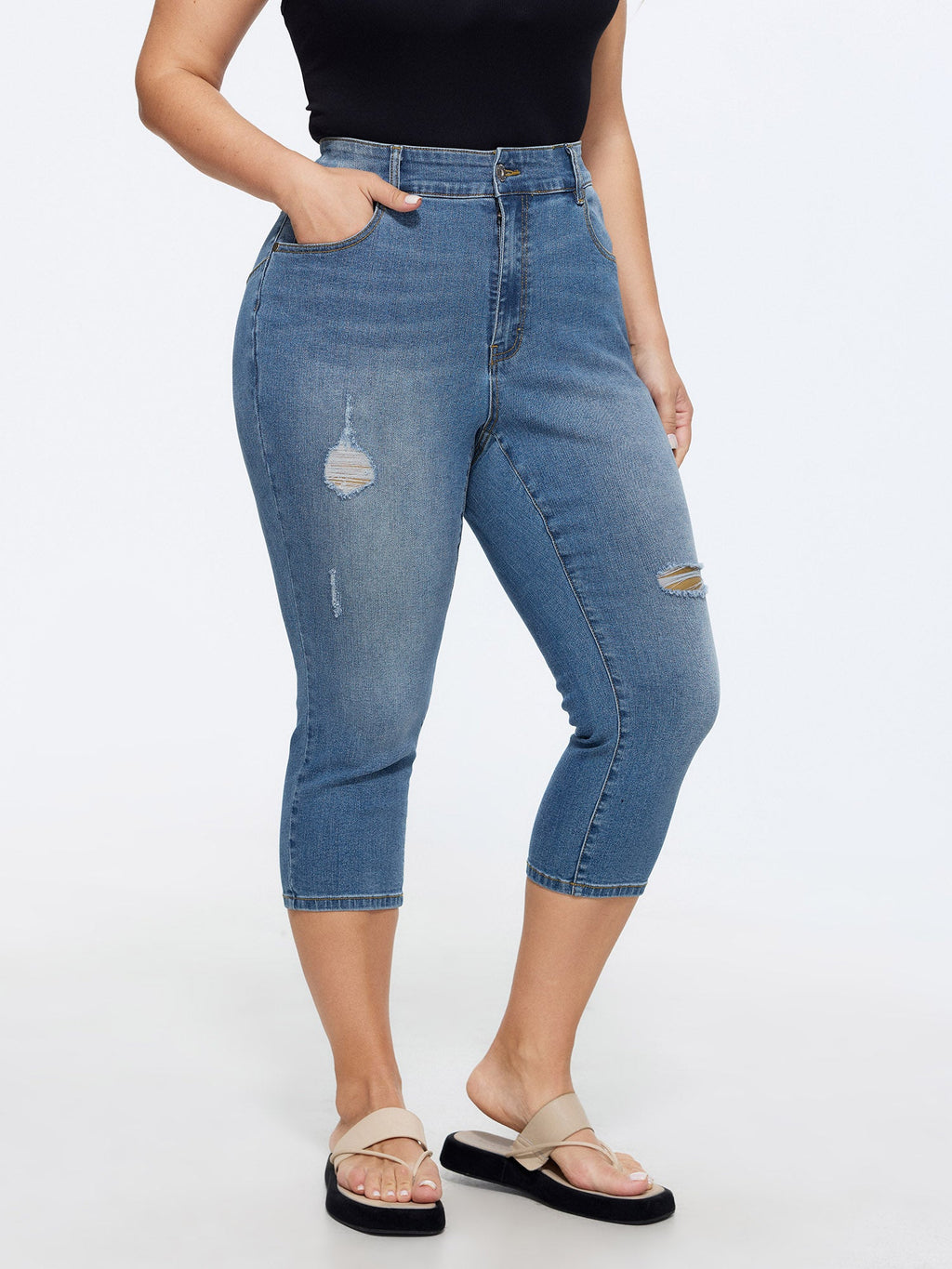 Ripped No-Gap Waist Skinny-Fit Jeans