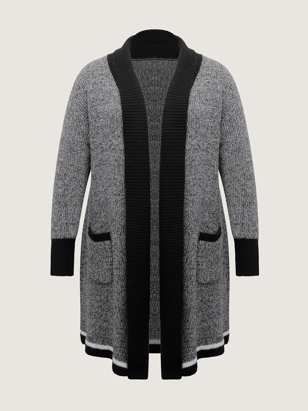 Color Contrast Trim Textured Pocket Knit Cardigan